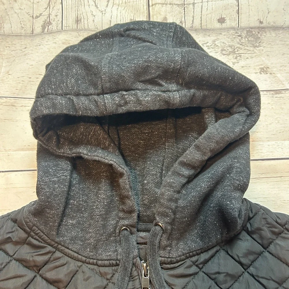 Hurley Hooded Sweatshirt Full Zip‎ Gray Black Quilted Pockets Youth Boys XL